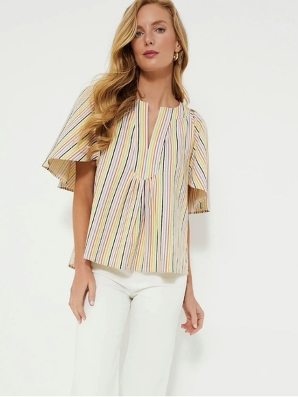Pomander Place Multi-Stripe Finley  Flutter Sleeve Blouse